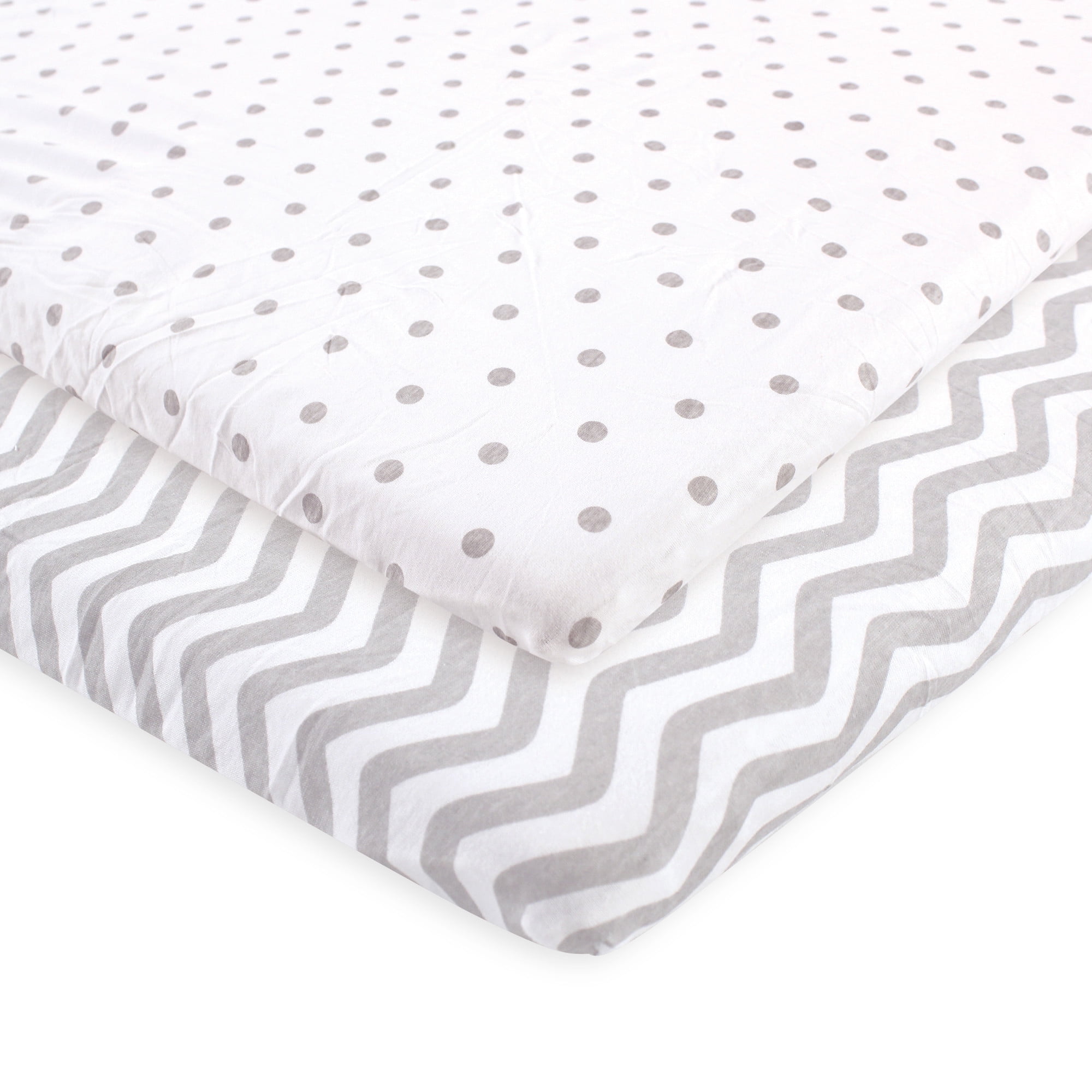 Luvable Friends Fitted Playard Sheet, 2Pack, Gray Chevron/Dot