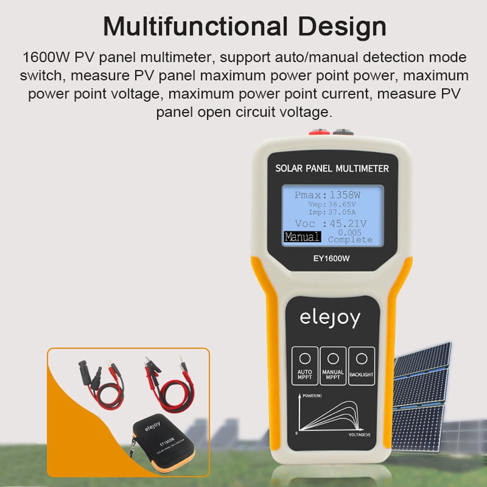 Tickas 1600W Photovoltaic Panel Multimeter Solar Panel Tester Open Circuit Voltage Test Device Maximum Power Point Voltage Current Power Test Meter LCD Display with Backlight