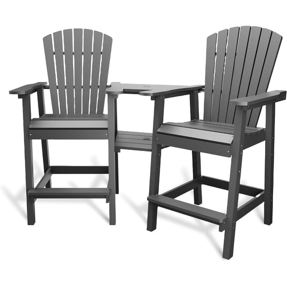 Outdoor Recycled Poly Adirondack Barstools with Connecting Tray, Tall Adirondack Chairs Bar Chairs for Deck, Balcony, Backyard, Patio Bar Stool Chair with High Back Weather Resistant Set of 2