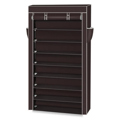 Metal Rack Closet Organizers Ktaxon 10 Tier Shoe Rack Shelf Closet 45 Pair with Metal Tube Non-Woven Fabric Storage Organizer Dark Brown ()