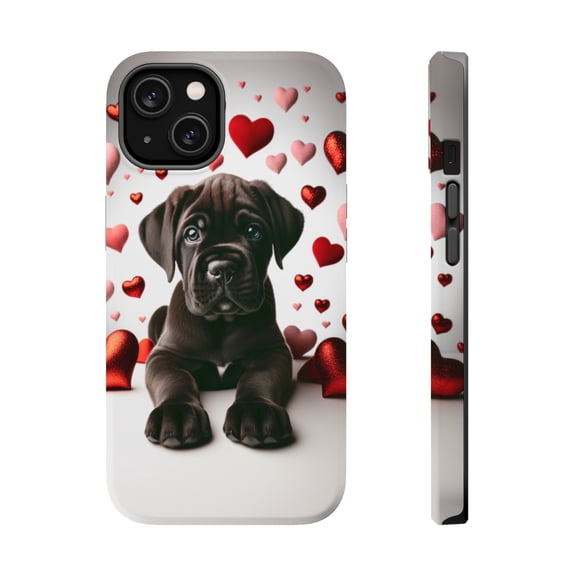 DistinctInk Tough Case for Apple iPhone 14 PLUS (6.7" Screen), Compatible with MagSafe Charging - Valentine's Day Cane Corso Puppy