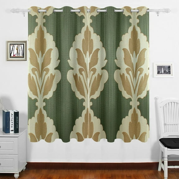 Green and Beige Flowers Print Blackout Curtains for Living Room Bedroom 55W x 63L Insulated Window Drapes 2 Panels