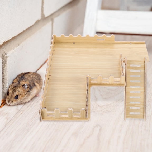 WHAMVOX Wooden Hamster Platform with Ladder for Cage Versatile Use Sturdy Craftsmanship Safe Design Khaki 7.87x3.94x6.69 Inches