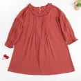 thumbnail image 4 of JSGEK Toddler Baby Girl Cotton Linen Dress Solid Color Long Sleeve Fall Dress Kids Vintage Ruffle Casual Clothes Red 3 Years, 4 of 6