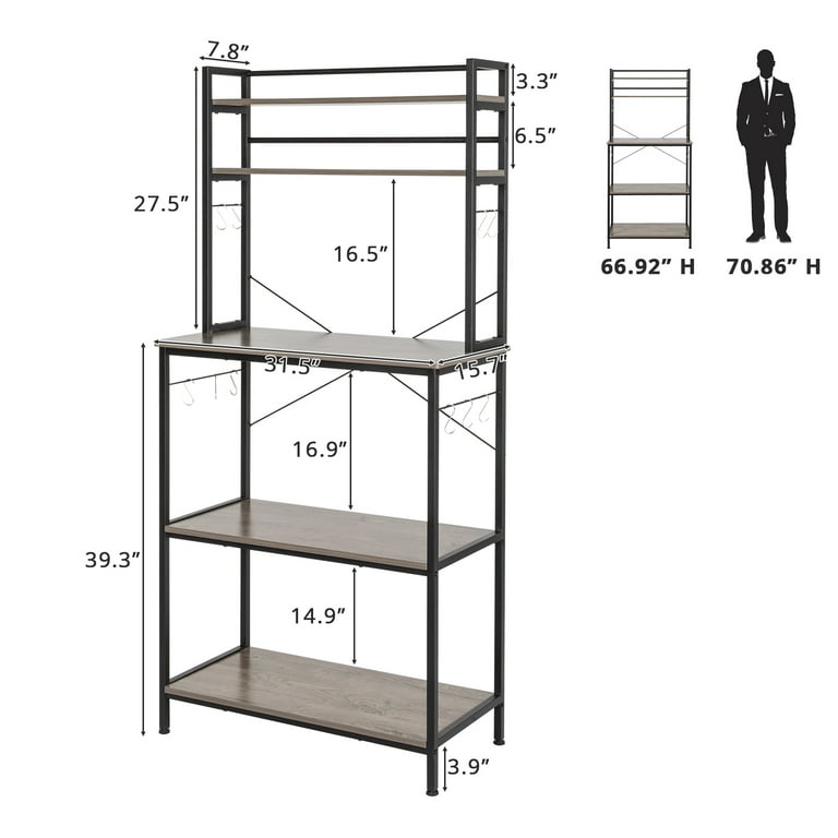 Gzxs Industrial 5-Tier Kitchen Bakers Rack with 10 S-Shaped Hooks