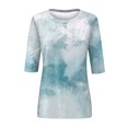 thumbnail image 4 of CHOK Ichuanyi Hauts pour Femmes Liquidation d'Été T-shirt Imprimé Mode pour Femmes Blouse Mi-Longue Manches 3/4 Col Rond Hauts Décontractés, 4 of 5