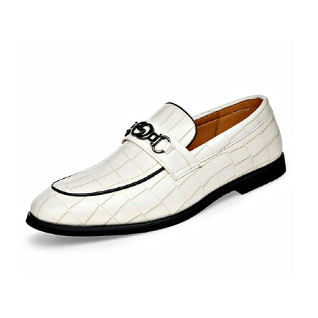 Mens Leather Dress Shoes Casual Comfort Loafers Fashion Classic Business Shoes Non-slip Breathable Driving Shoes White 10.5 US