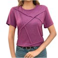 thumbnail image 4 of Yuwull Tops For Women Going Out Tops For Women Women'S Spring Solid Color Casual Short-Sleeved T-Shirt Short-Sleeved Crew Neck Top/Shirt Women Tops On ClearanceS, 4 of 8