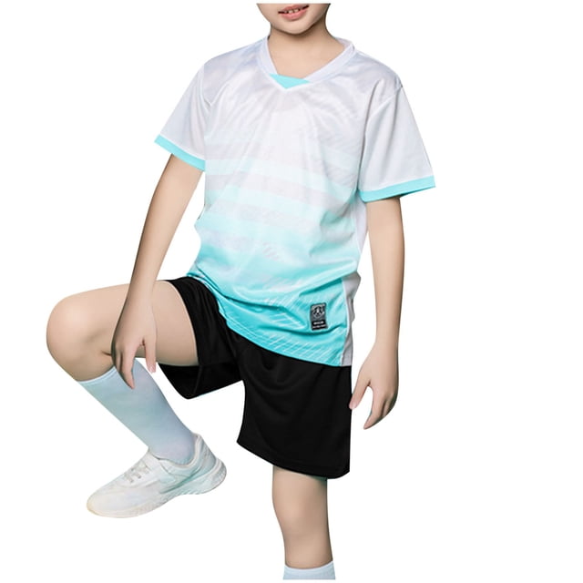 Zpanxa Boys Summer Outfits Kids Gradient Basketball Suit Set Training Kit Sweat Absorbing Side Pockets Sports Suit 10 Years