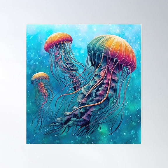 Sea Of Jellyfish - Colorful Sea Jellies Poster Wall Art, Modern Wall Decor For Living Room Bedroom, 24x24 UNFRAMED