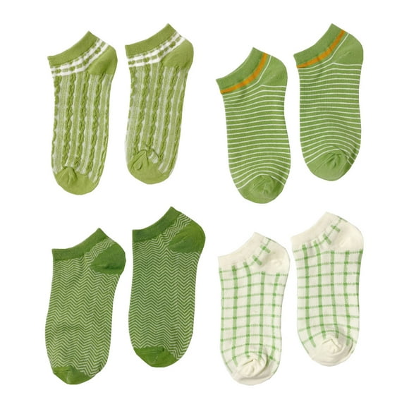 4 pares de calcetines cortos de tubo para mujer, para primavera y verano (blanco y verde)