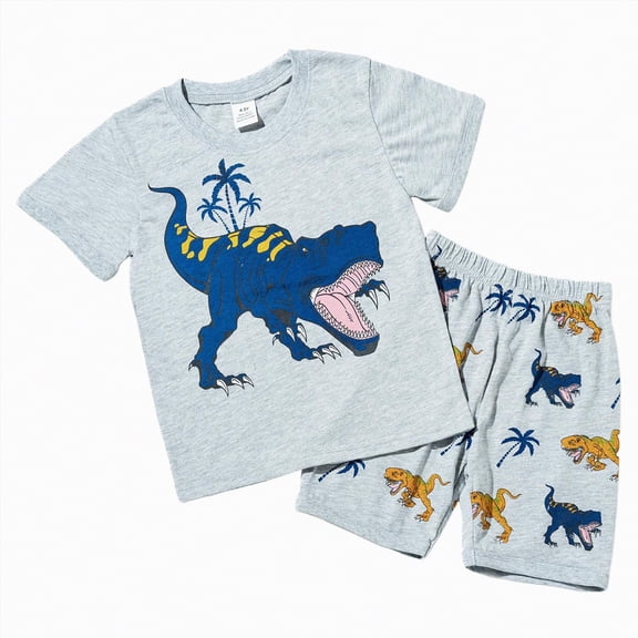 mgoYE Toddler Boy Clothes 2t Summer Toddler Boys Summer Clothes Kids Dinosaur Outfit Short Sleeve T Shirt Shorts Sets 6 12 18 24 Months 2T 3T 4T|Grey 3-4 Years