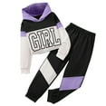 thumbnail image 2 of Wuxian Girls Outfits Sweatshirt Suit Hoodie Long Sleeve Pullover Matching Trousers Color Block Letter Print Sport Sets Fall Winter Clothing For Girls,Purple,9-10 Years, 2 of 6