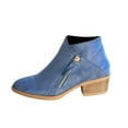 thumbnail image 4 of VKEKIEO Tall Cowgirl Boots Round Toe Low Heel Booties Slip-On Blue, 4 of 7
