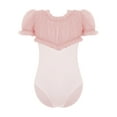 thumbnail image 3 of Doomiva Kids Girls Puff Sleeve Ballet Leotard Toddler Dance Mesh Spliced Gymnastics Bodysuit Outfit Pink 130, 3 of 6