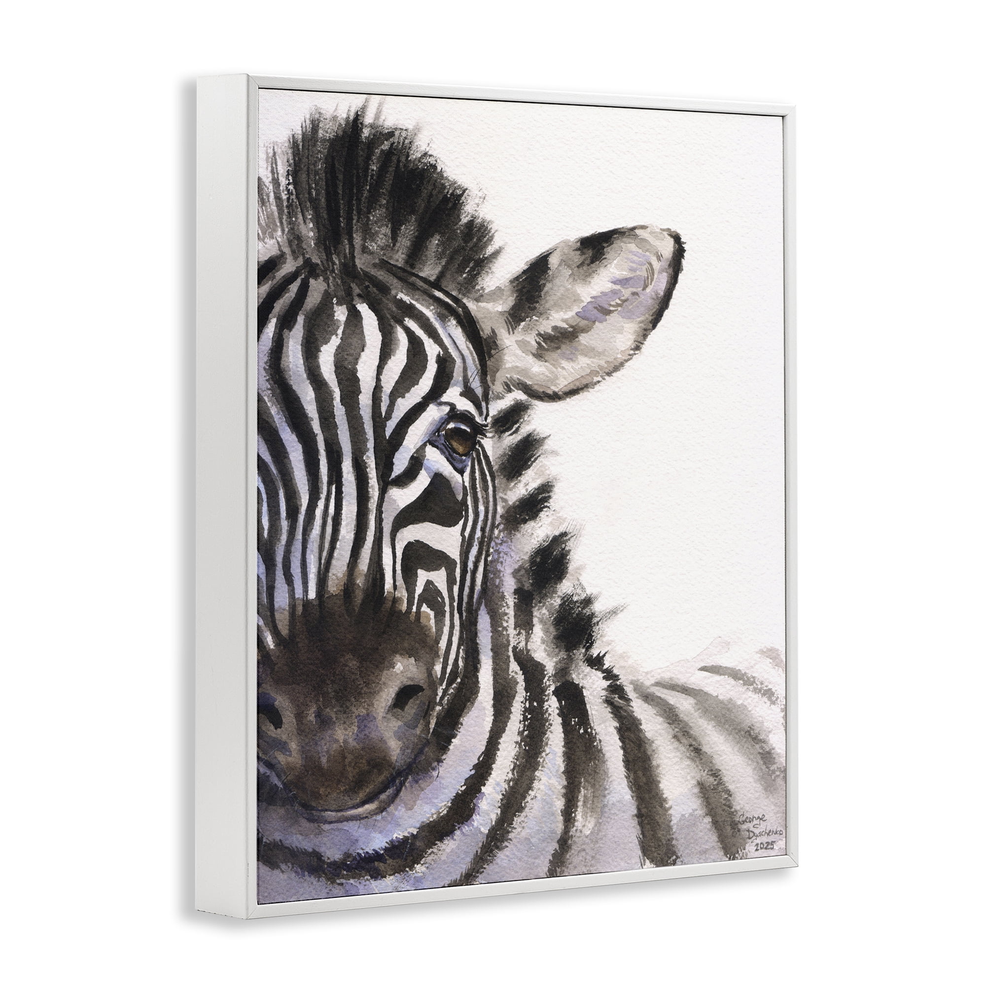 Stupell Industries Zebra Portrait on White White Framed Giclee Art, design by George Dyachenko