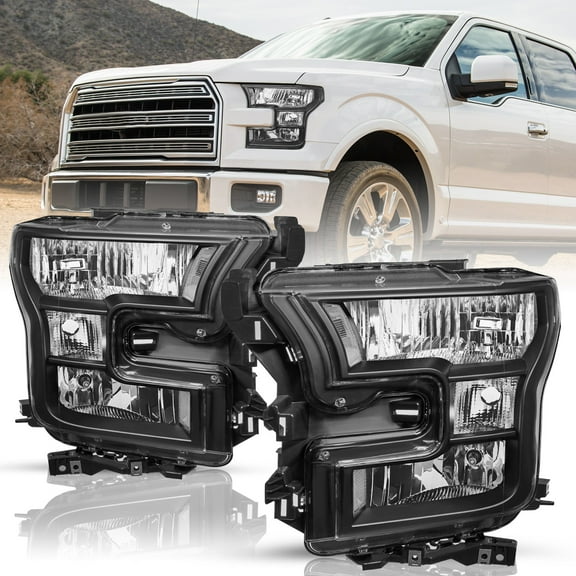 Fit For 2015 2016 2017 Ford F150 Pickup Left Right Clear Corner Black Headlights