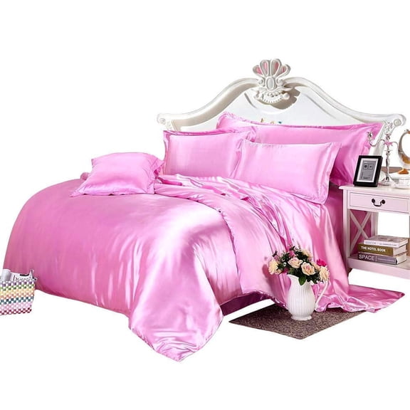 Kanak Bedding All-Season Ultra Soft 500 GSM Twin XL Size Silky Satin 7Pcs Comforter Set (Comforter Fitted 15" Flat 4 Pillow Case) Pink