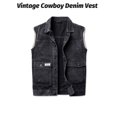 thumbnail image 3 of Denim Vest Men Vintage Casual Sleeveless Button Down Collared Jean Vest Jacket Outerwear with Pockets, 3 of 7