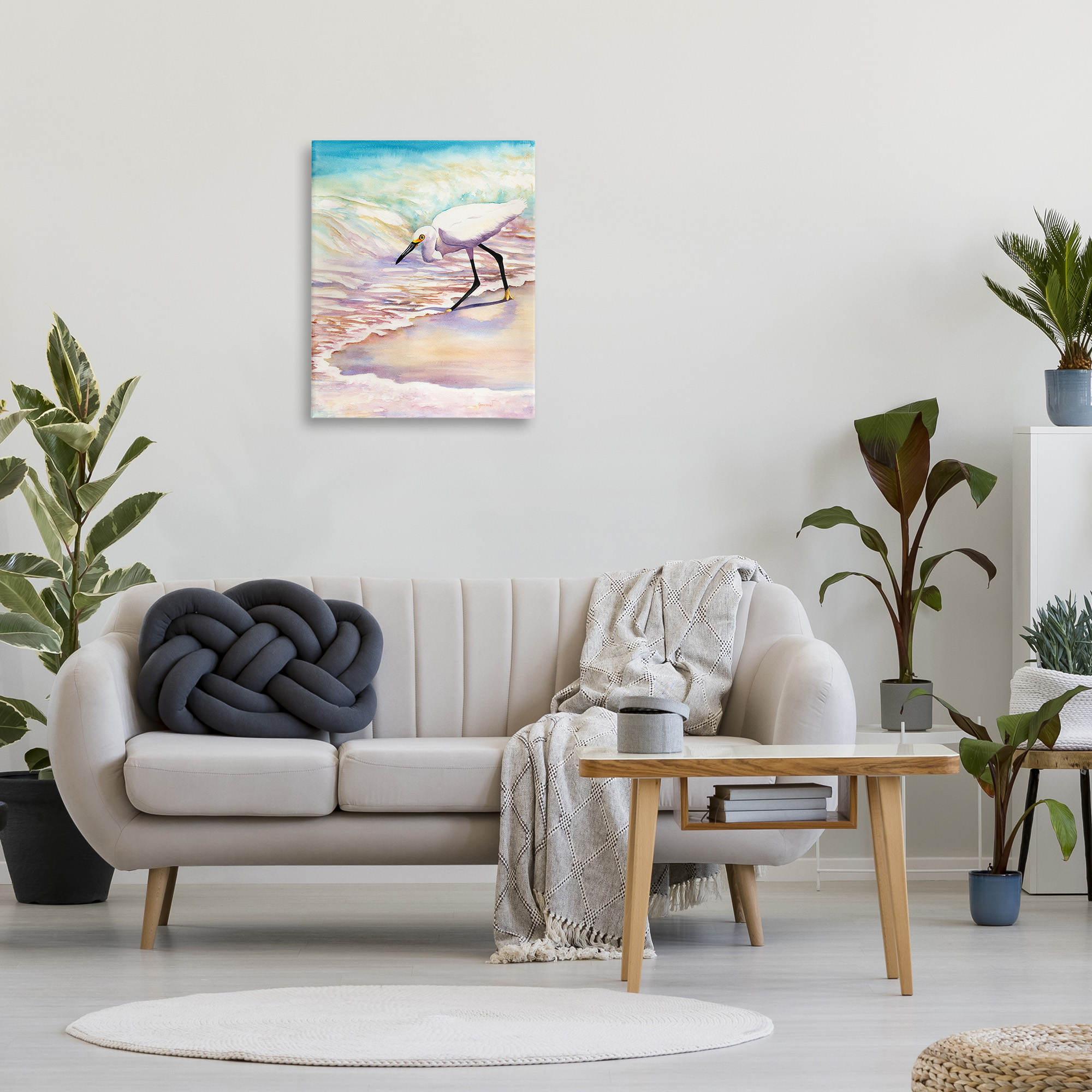 Stupell Industries Bird on Pastel Shore Animals & Insects Painting Gallery Wrapped Canvas Art Print Wall Art, 24 x 30
