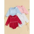 thumbnail image 4 of BemeyourBBs Newborn Baby Girl Boy Bubble Romper Infant Long Sleeve Doll Collar Romper Oversize T-shirt Cotton Basic Bodysuit Top Fall Spring Summer Outfit, 4 of 9
