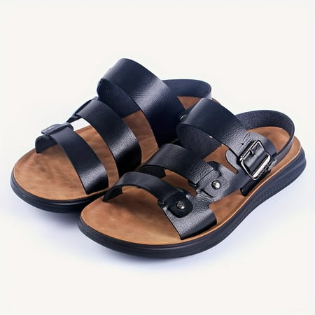 

Men s Open Toe Slip On Sandals Spring Summer And Autumn Outdoor Anti-skid Beach Sandals With Microfiber Leather Uppers For Outdoor Walking