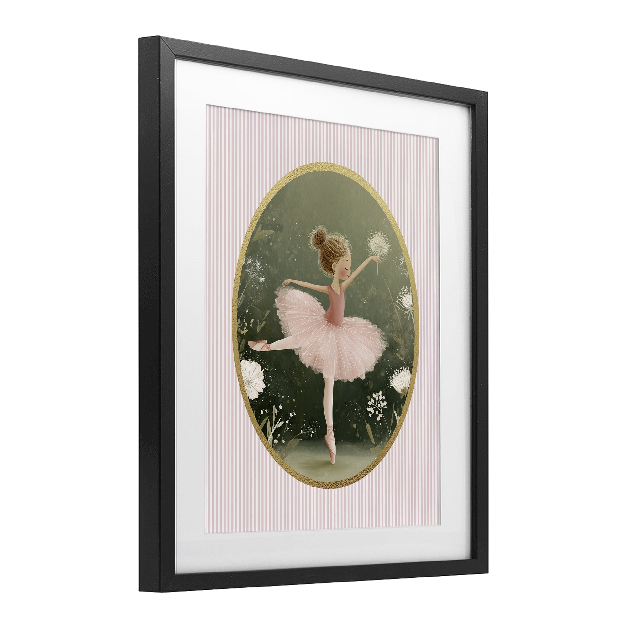 Stupell Industries Green & Pink Ballerina Black Framed Print Under Glass, design by Christine Simpson Art