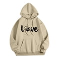 thumbnail image 2 of Oiangi Fall Hoodie for Women Love Graphic Long Sleeve Drawstring Sweatshirt Fall Winter Cozy Pullover Hooded with Pockets Khaki XL, 2 of 3