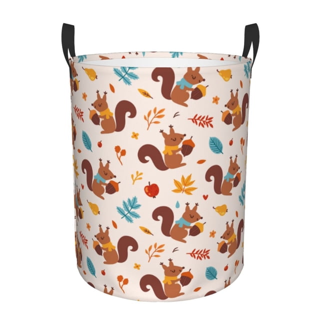 Fotbe Forest Squirrel Nuts Cesto de Ropa con Asas, Cesto Impermeable de Gran Capacidad, Bolsa de Lavado para Dormitorio, Cesto de Ropa con Ruedas y Asas-Small