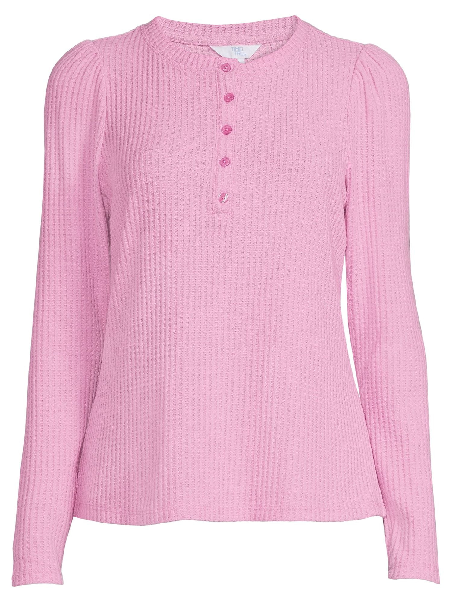 Time And Tru Women's Waffle Henley Top