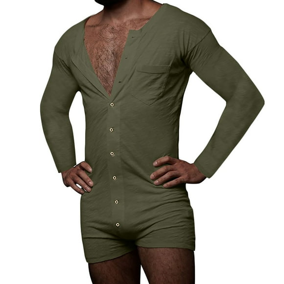 fartey Combinaison Courte Sportive d'Été pour Homme avec Poches, Boutons, Manches Longues, Coupe Ajustée, Short d'Été Uni, Gym, Sports, Course