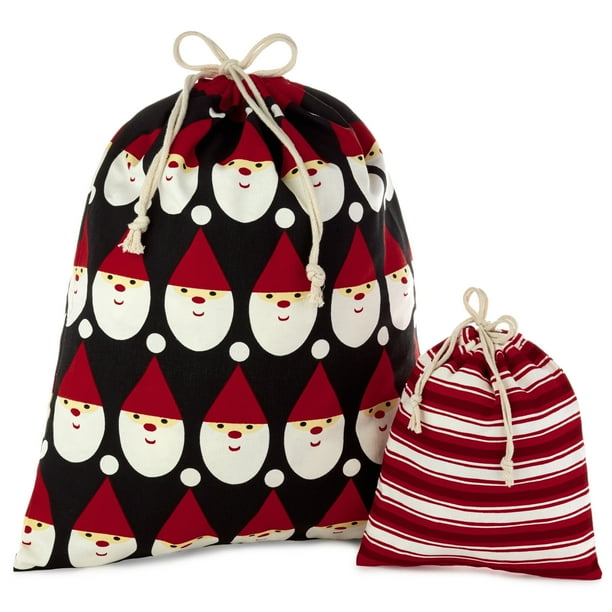 Hallmark Drawstring Christmas Gift Bag Set (2 Fabric Bags with