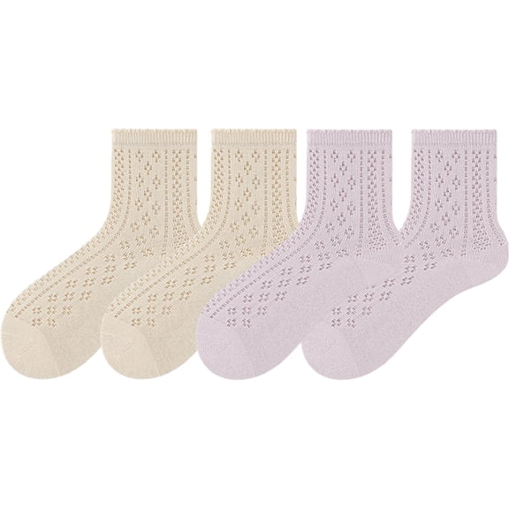 4 Pairs Women's Lace Knit Crew Socks Lightweight Breathable Mesh Style with Elastic Cuff in Assorted Patterns - 4 pairs-F