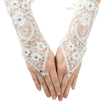 Cinderella Couture - Girls White Rhinestone Floral Lace Fingerless ...