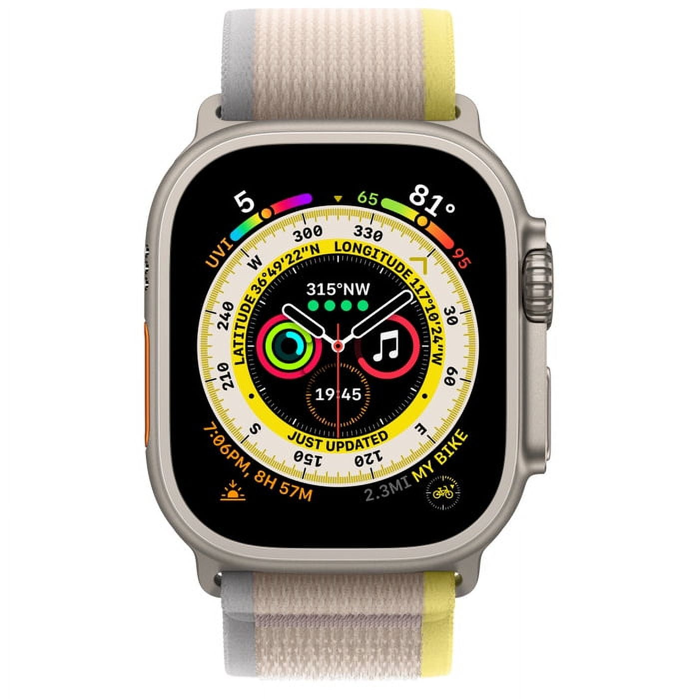 Restored Apple Watch Ultra (GPS + Cellular) 49mm Titanium Case with Yellow/Beige Trail Loop (Refurbished)
