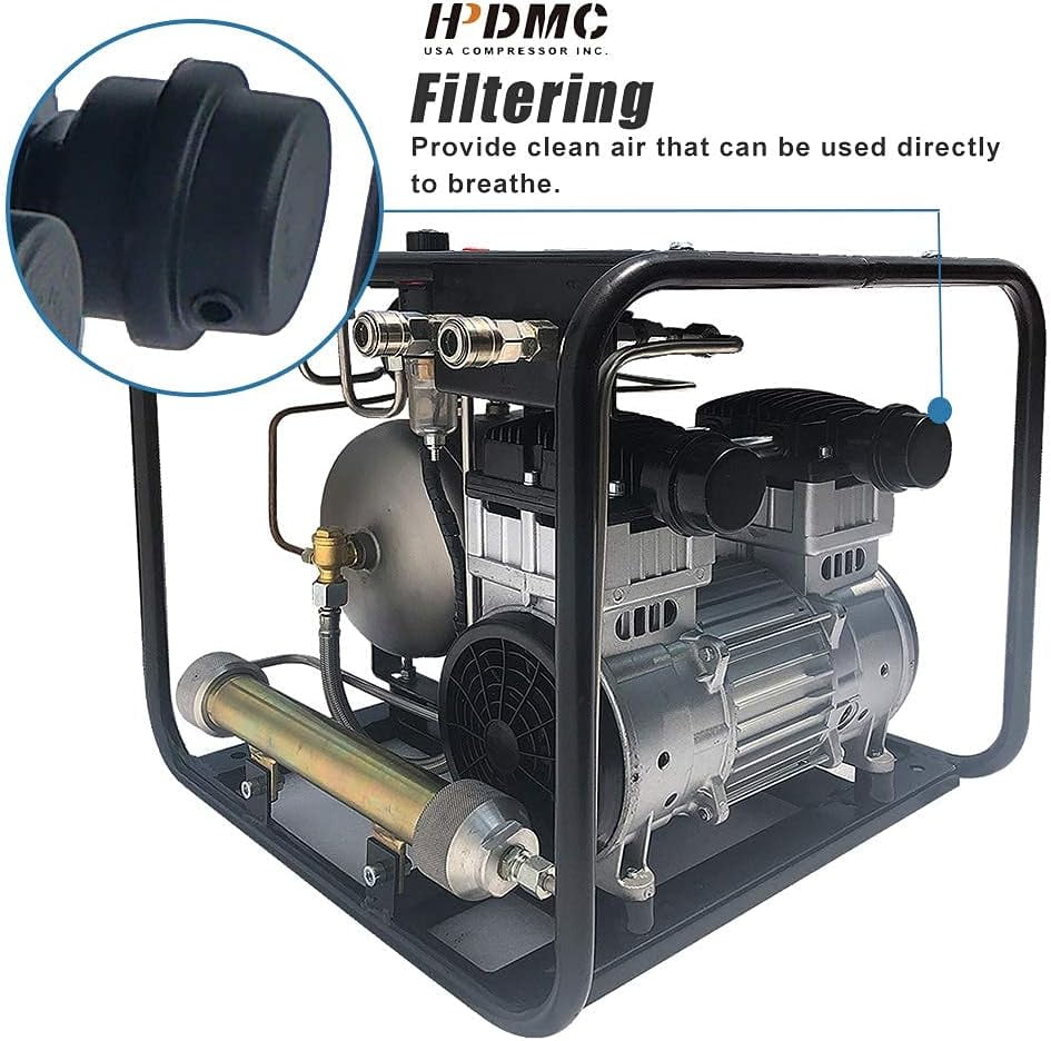 HPDMC SCU80E Hookah Dive System - 110V Oil-Free Electric Air Compressor with 50 FT Hose & Regulator for Snorkeling & Scuba