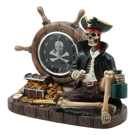 Ebros Drunken Pirate Captain Sparrow With His Rum Skeleton Analog Table Clock Figurine Pirate Rum O'Clock Time Decorative (Best Time Clock System)
