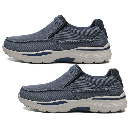 Men s Slip On Loafers  Arch Support Boat Shoes for Plantar Fasciitis  Canvas Leisure Vintage Flat Walking Orthopedic Shoes for Extra Cushioning and Pain Relief Blue