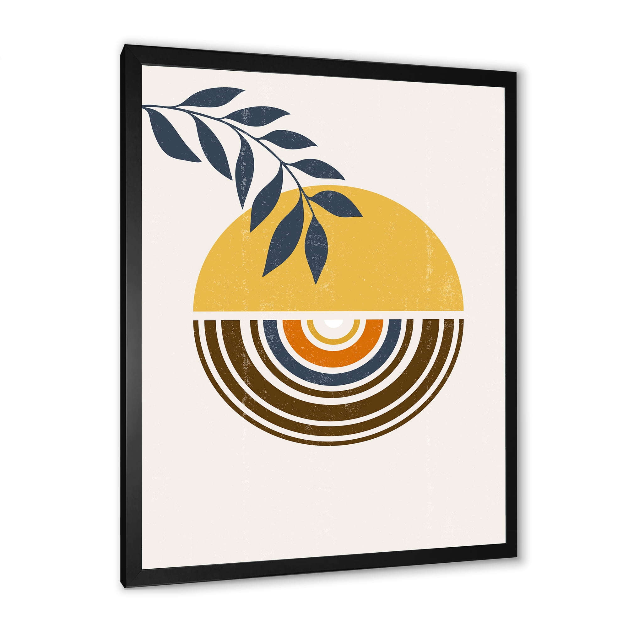 Designart 'Abstract Sun and Moon Leaves ' Modern Framed Art Print