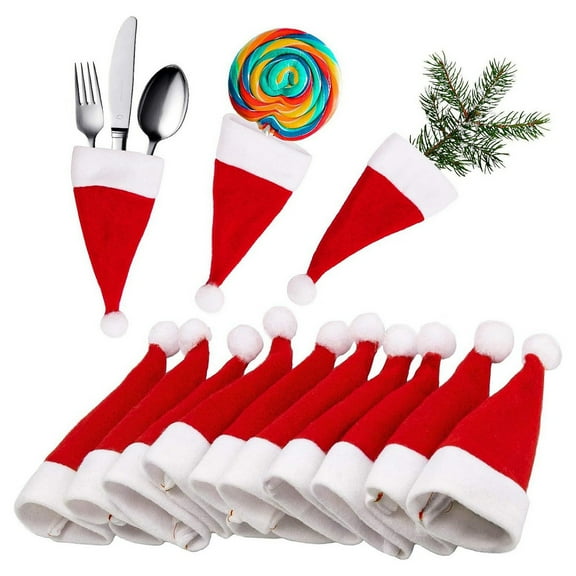 Callipe 10Pcs Mini Santa Hat Wine Bottle Covers Plush Christmas Tableware Holder Velvet Lollipop Caps Xmas Party Decoration