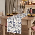 thumbnail image 2 of Farmhouse Country Table Runner, Vintage Blue French Garden Horse Swan Washable Cotton Linen Table Runners 36 Inches Long, Dresser Scarf Runner for Nightstand/End Tables/Round Tables 13''x36'', 2 of 9