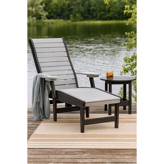 American Furniture Classics HDPE Outdoor Chaise Lounge Chair in Light Gray and Black