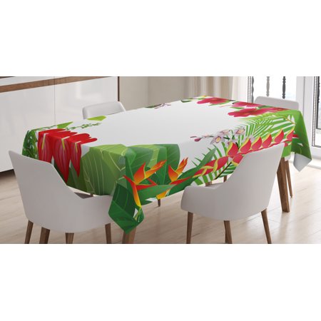 

Leaf Tablecloth Hibiscus Plumeria Crepe Gingers Anthurium Leaves Frame Image Print Rectangular Table Cover for Dining Room Kitchen 60 X 84 Inches Hot Pink White Red and Green by Ambesonne