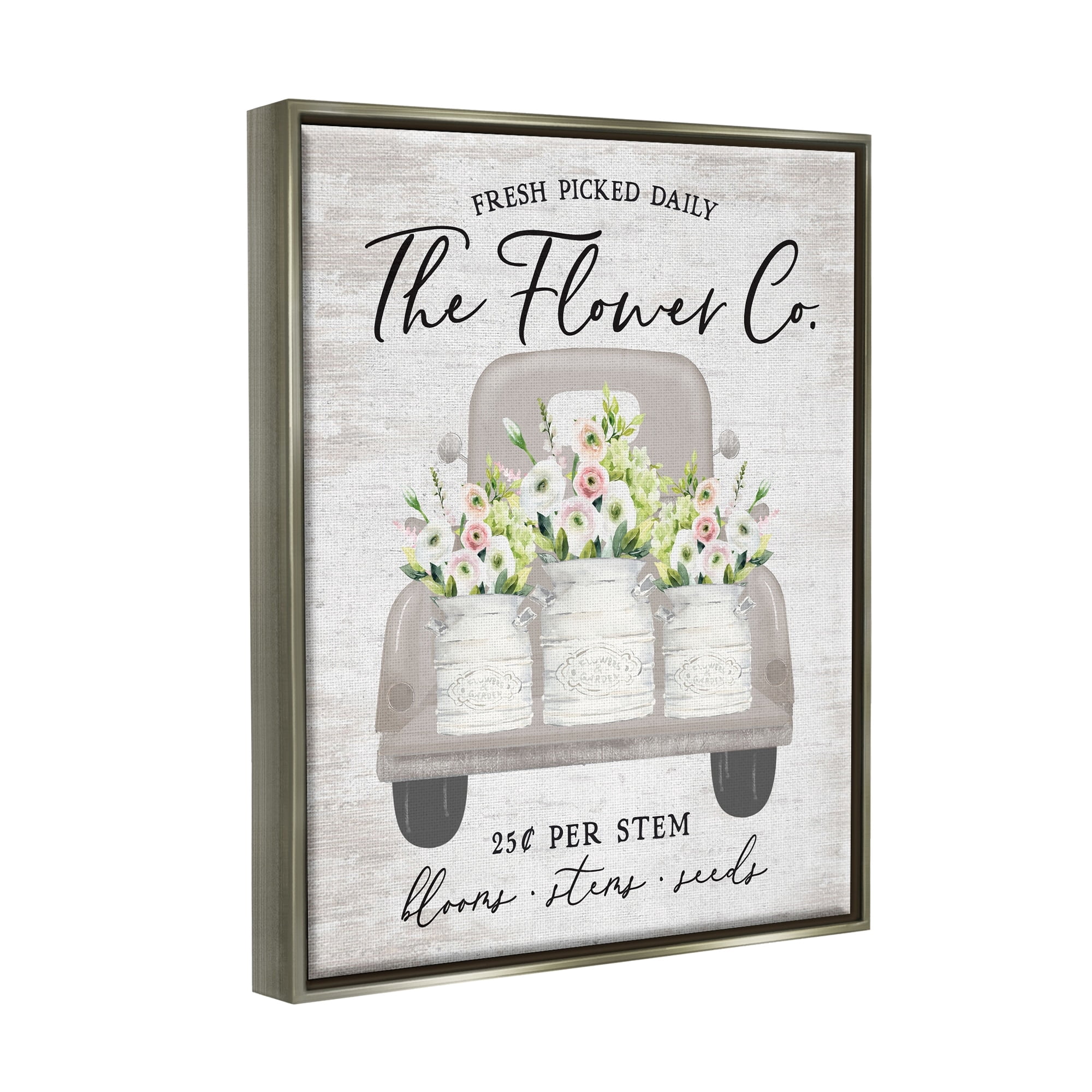 Stupell Industries Antique Flower Sign Vintage Truck Bouquet Blossoms Graphic Art Luster Gray Floating Framed Canvas Print Wall Art, Design by Lettered and Lined