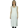 thumbnail image 5 of Bimba Women Casual White Tunic Beaded Neck Kurti Sleeveless Summer Wear Blouse, 5 of 8