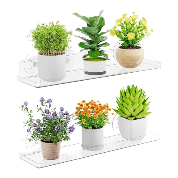 Window Plant Floating Shelves 14.6x3.6, 2 Pack Acrylic Suction Cup Shelf, Window Sill Extender for Indoor Succulent Plants, Micro Greens, Seed Starter Pots
