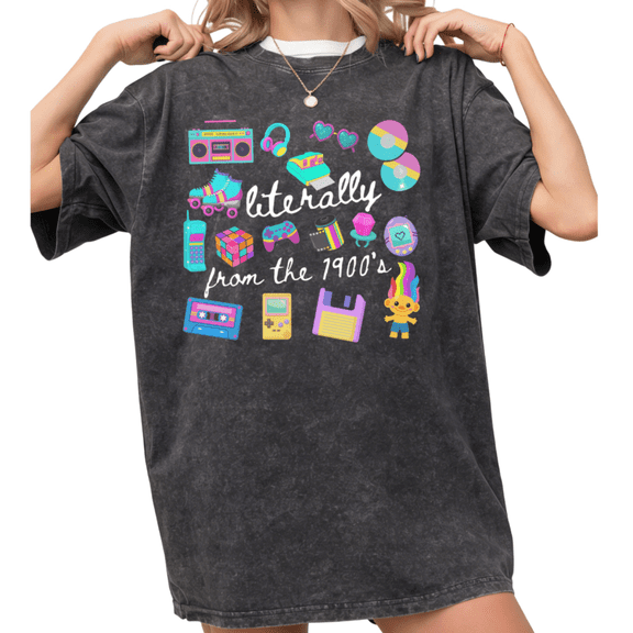 Women's Vintage Literally From The 1900's Retro 90s Nostalgia Graphic Washed T Shirt Casual Black S-2XL Plus Size