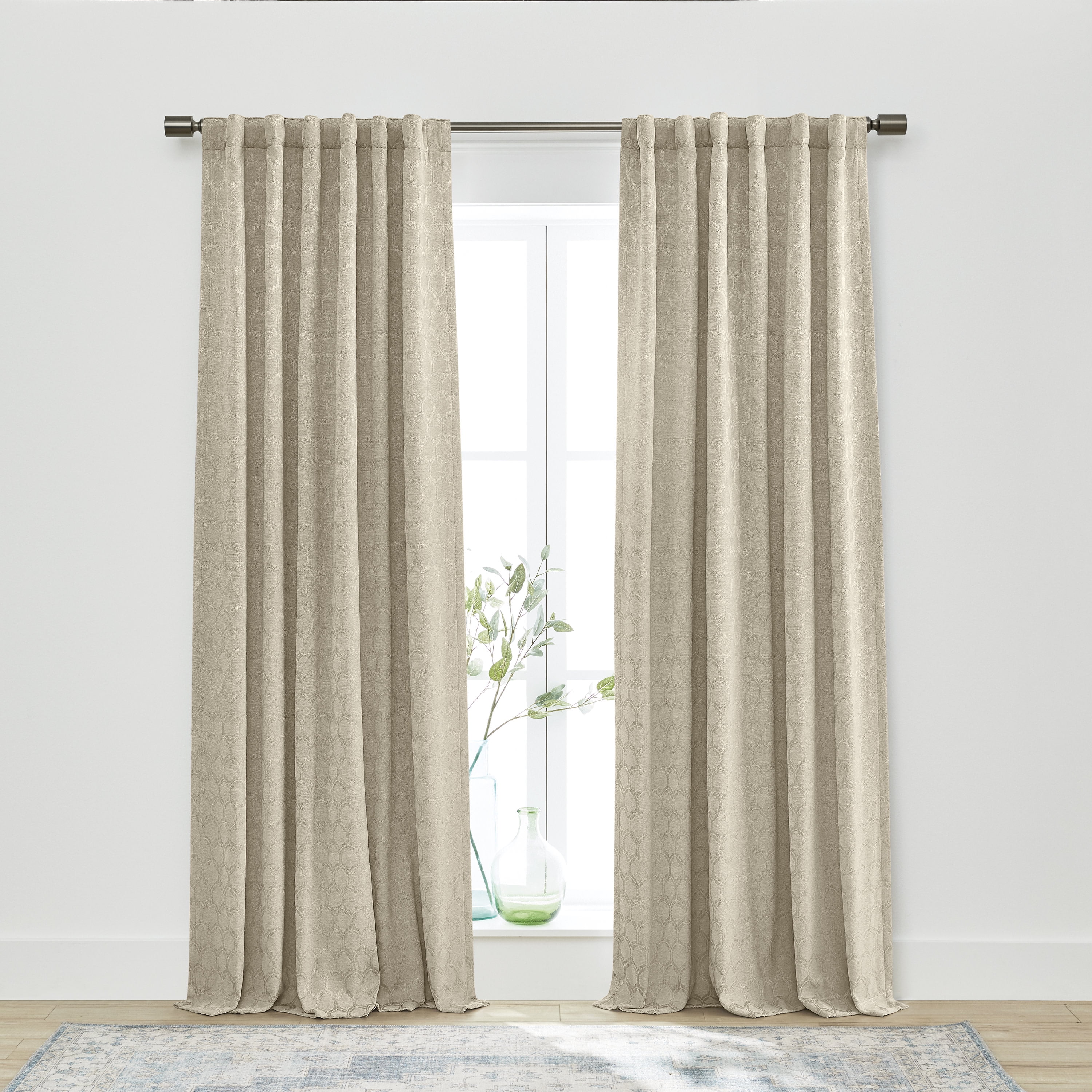 Better Homes & Gardens Jacquard Velvet Blackout Curtain Rod Pocket/Back Tab Indoor Single Panel, Almond Biscuit, 50" W x 108" L, Adult