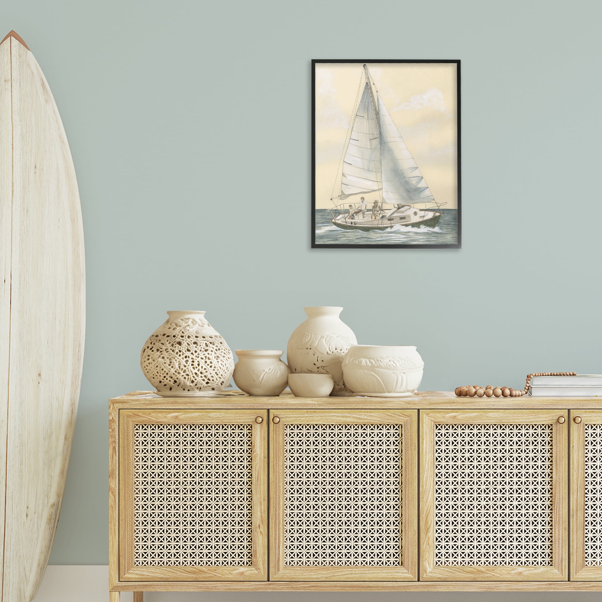 Stupell Industries Family Sailing Trip Transportation Painting Black Framed Art Print Wall Art, 24 x 30