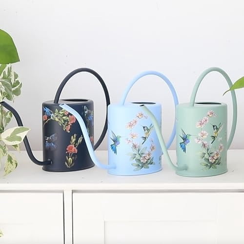 Watering Can for Indoor House Plants & Spray Water Mist Bottle - Cute Decorative Metal Gardening Small Water Can for Houseplants & Flowers with Long Spout - 1.5L 51floz 0.4 Gallon (Hummingbird Sage)